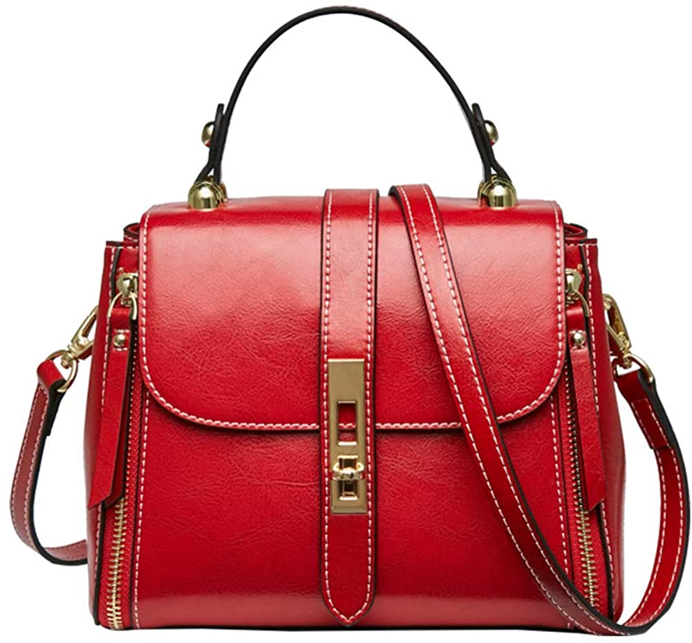 Price:$56.69 LAORENTOU Women's Genuine Leather Crossbody Roomy and Fashion Shoulder Bag with Top Handle (Burgundy)  Handbags   