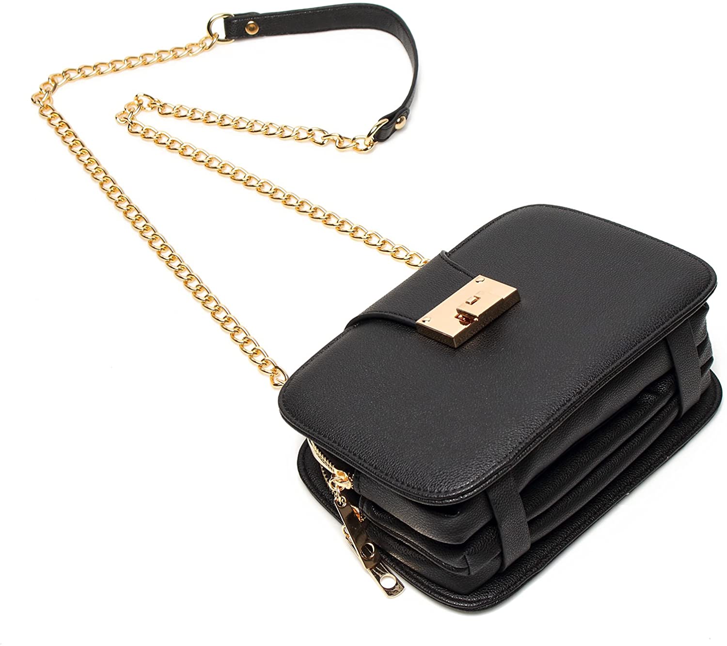 Price:$16.99    Forestfish Ladies’ Black PU Leather Shoulder Bag Purse Evening Clutch Bags Crossbody Bag with long Metal Chain Strap, Black  Clothing