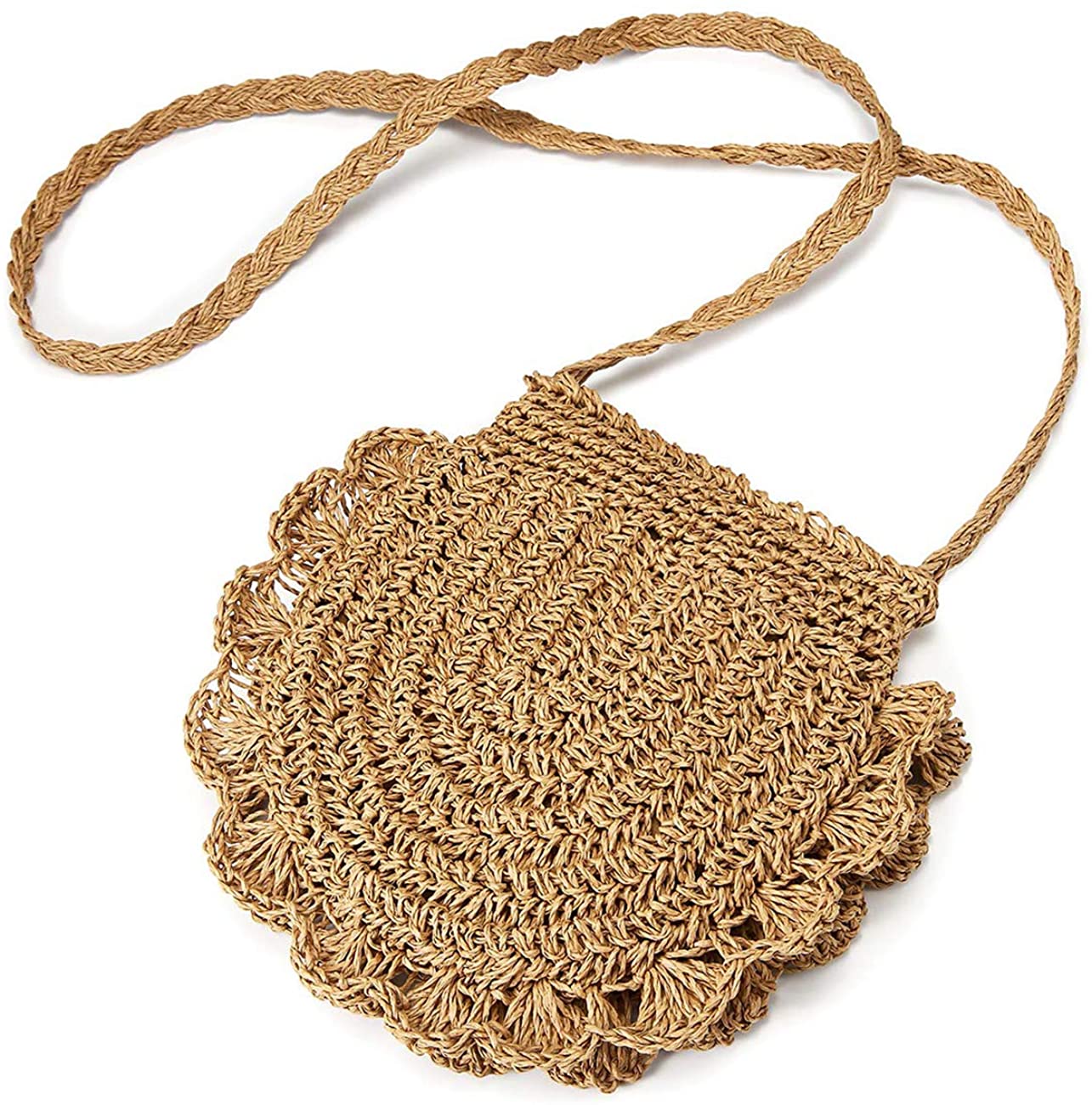 Price:$14.99 HIKEL Summer Cute Shell Shape Straw Shoulder Bag Leisure Vacation Beach Travel Bag, Woven Bag Women Crossbody Bag (Brown)  Handbags   