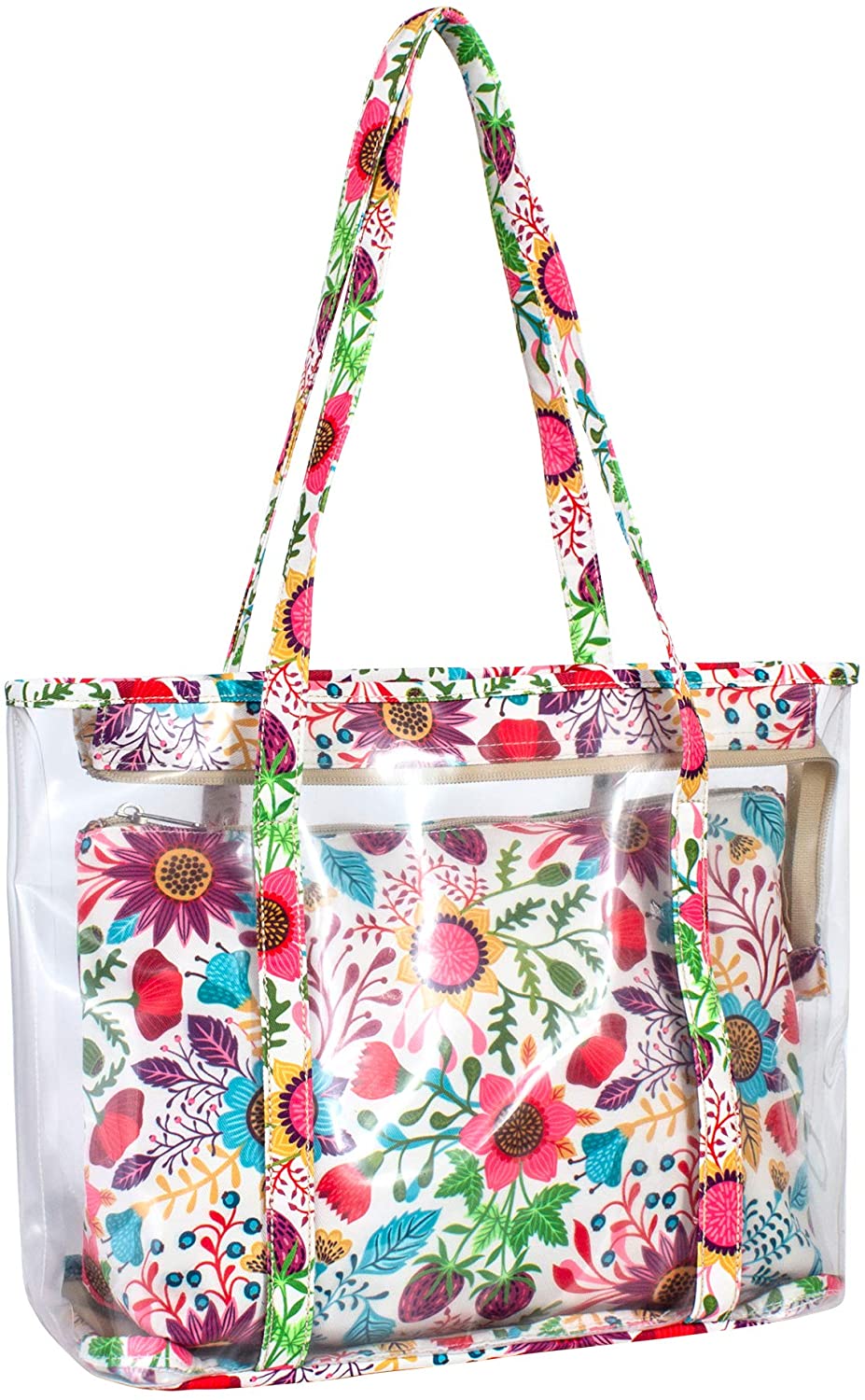 Price:$12.99    Leaper Floral Tote Bag Clear Shoulder Bag Beach Bag Handbags Satchel Purses Red  Clothing