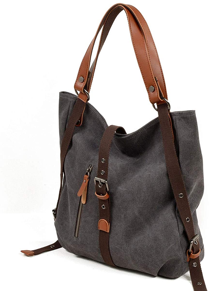Price:$26.98    Handbags Backpack Travel Shoulder Bag for Women Girls Ladies Canvas Leather College School Rucksack Waterproof Dark Gray  Clothing