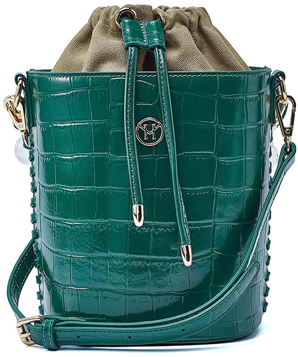 Price:$79.00 VICTORIA HYDE Drawstring Bucket Bag Handbag for Women Genuine Leather Crossbody Bags Ladies Shoulder Bag Green  Handbags   