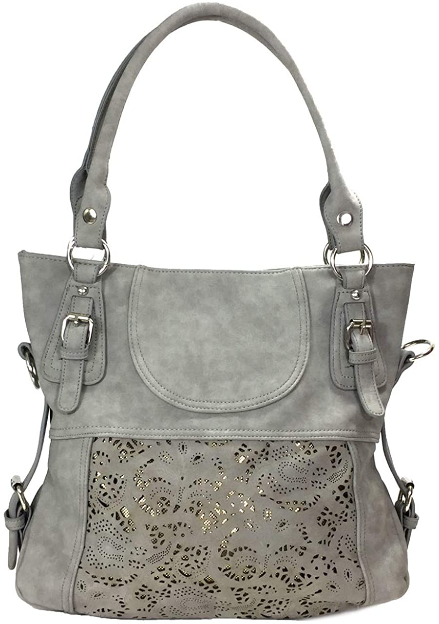 Price:$38.99    Zzfab Laser Cut Hobo Bag Double Handles Big Grey Purse  Clothing