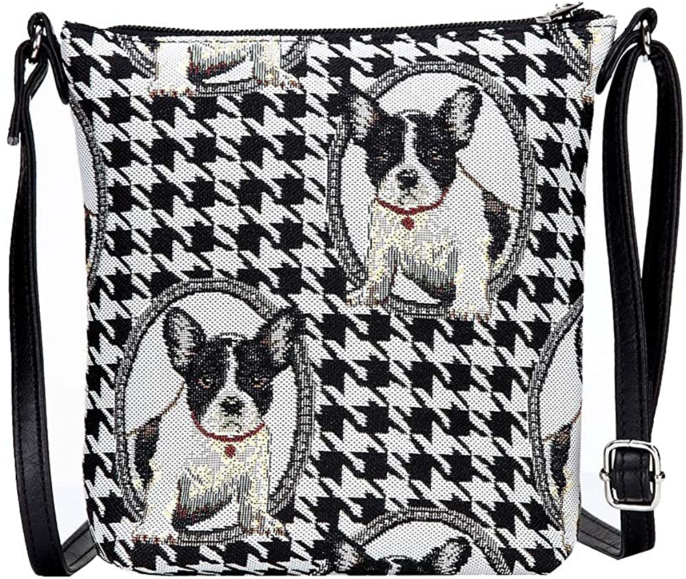 Price:$18.99 Signare Tapestry Small Crossbody Bag Sling Bag for Women with French Black and White Bulldog Design (SLING-FREN)  Handbags   