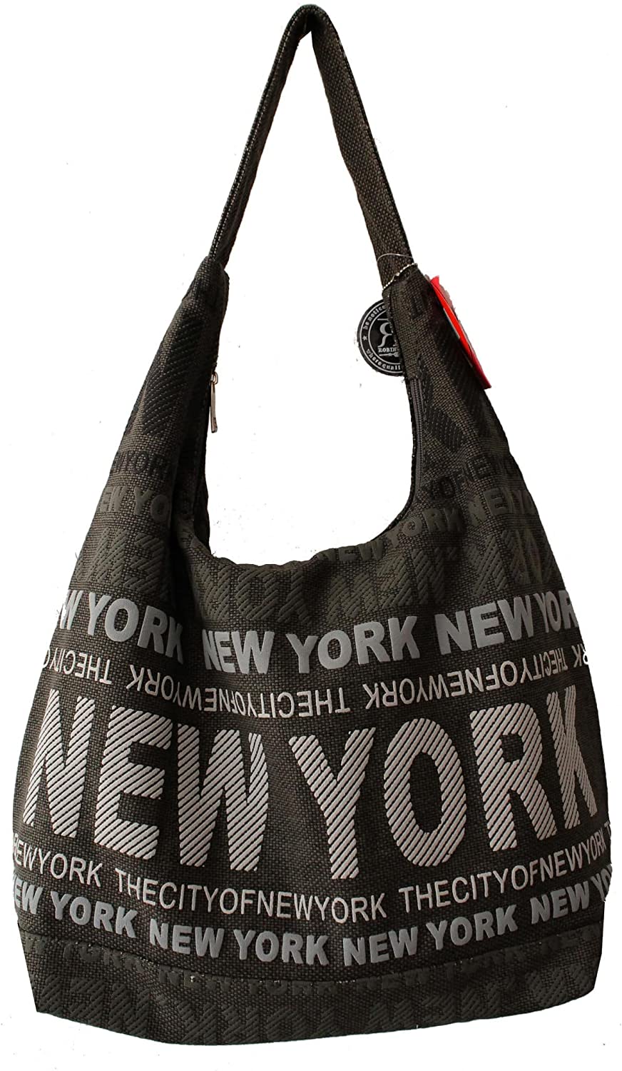 Price:$29.99    Robin Ruth New York City Cotton Fabric Shoulder Hobo Bag, Black Gray, One Size  Clothing