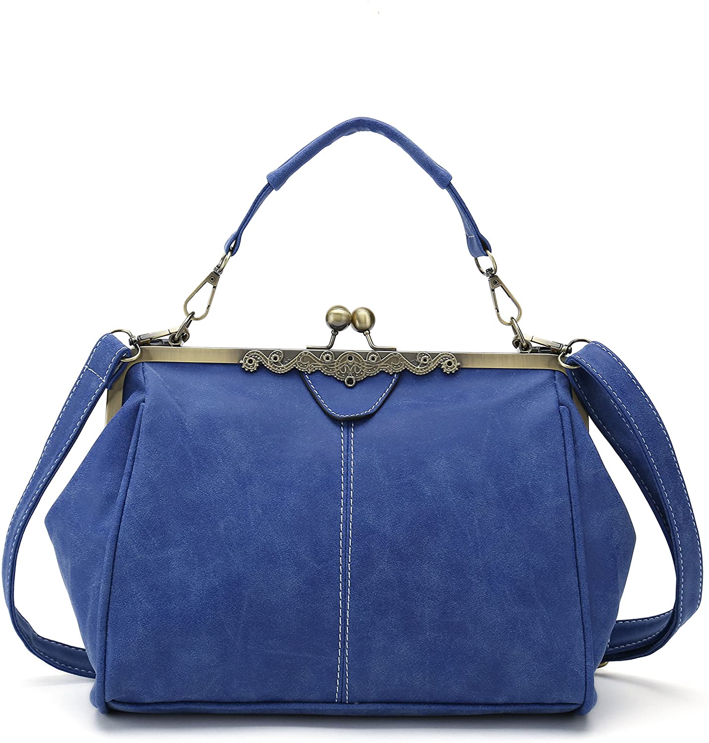 Price:$18.19    Vintage Handbags Kiss Lock Cross Body Purses Shoulder Messenger Tote Bags for Women PU Leather (Blue)  Clothing