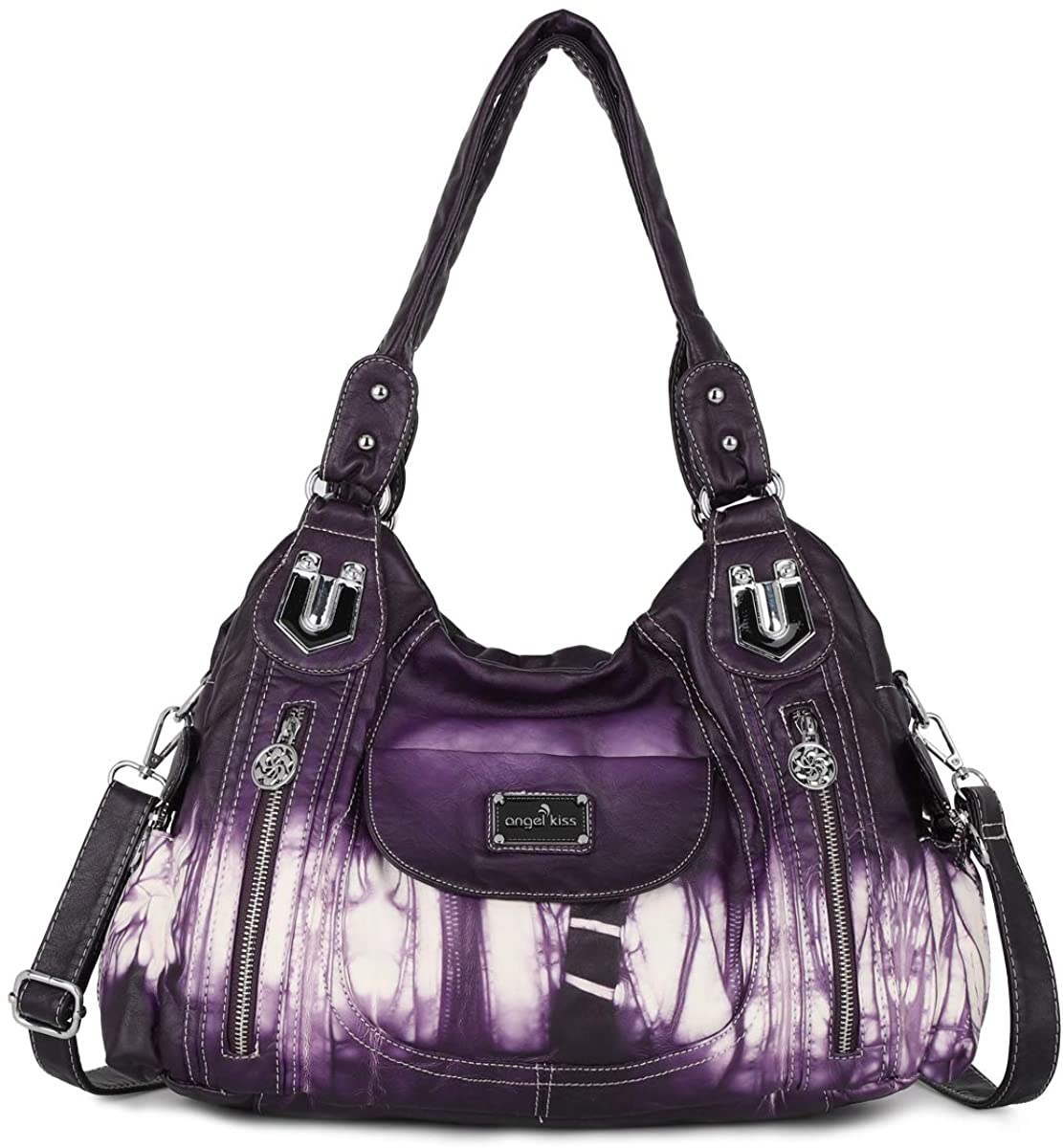 Price:$39.99    Angel Kiss Roomy Fashion Hobo Womens Handbags Ladies Purse Satchel Shoulder Bags Tote Washed Leather Bag (A-AK812-2Z 58 PURPLE)  Clothing