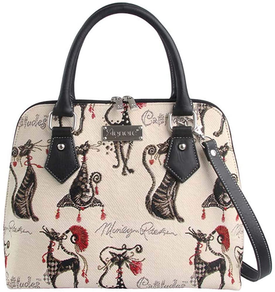 Price:$44.99 Signare Tapestry Handbag Satchel Bag Shoulder bag and Crossbody Bag and Purse for women with Catitude by Marilyn Robertson (CONV-CUDE)  Handbags   