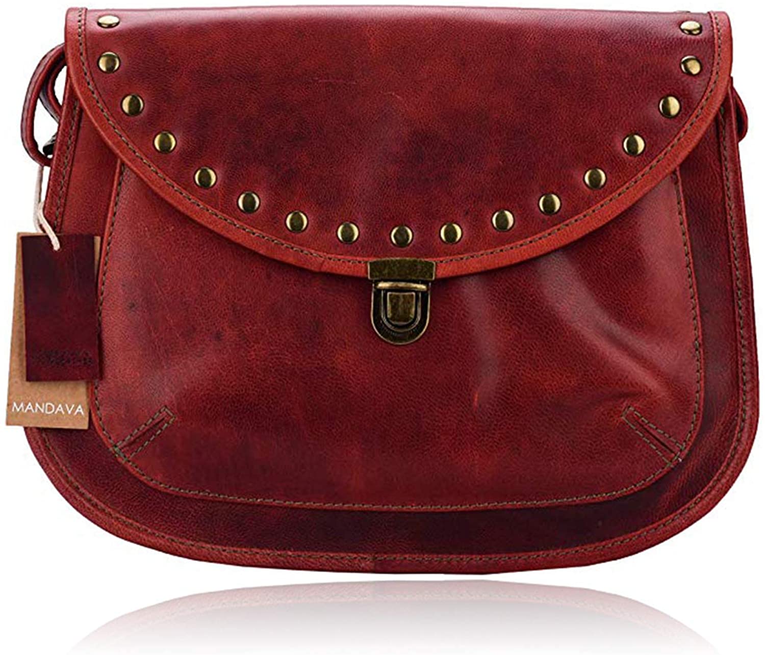 Price:$34.00    MANDAVA Genuine Leather Crossbody Bags for Women | Ladies Satchel Over The Shoulder Purse | Handmade Vintage Style Full Grain Oily Women’s Cross Body Bag (Red)  Clothing