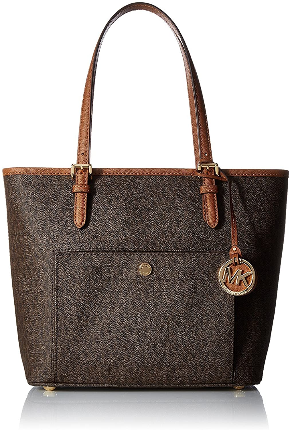 Price:$219.00    MICHAEL Michael Kors Jet Set Travel Medium Logo Tote (Brown/Mulberry)  Michael Kors  Clothing