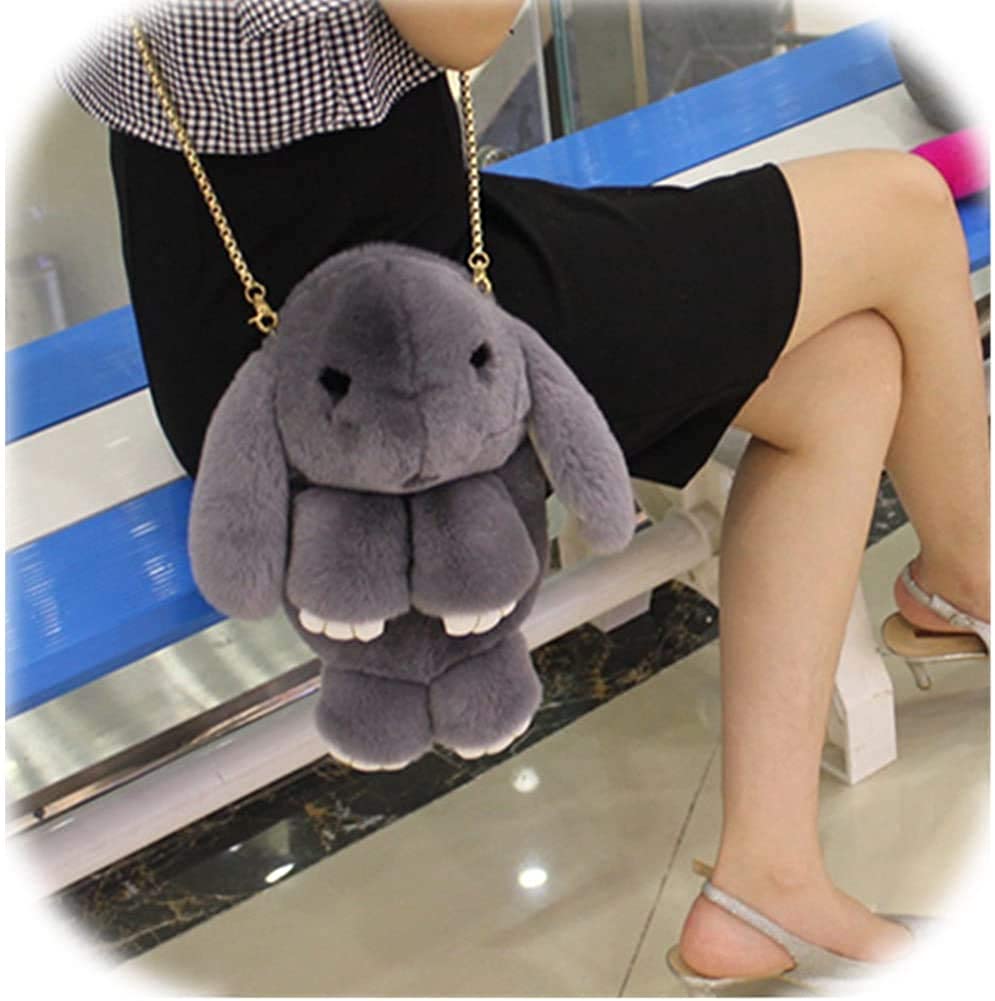 Price:$39.99    True-Fur Real Rabbit Fur Handbag Knapsack (Grey)  Clothing