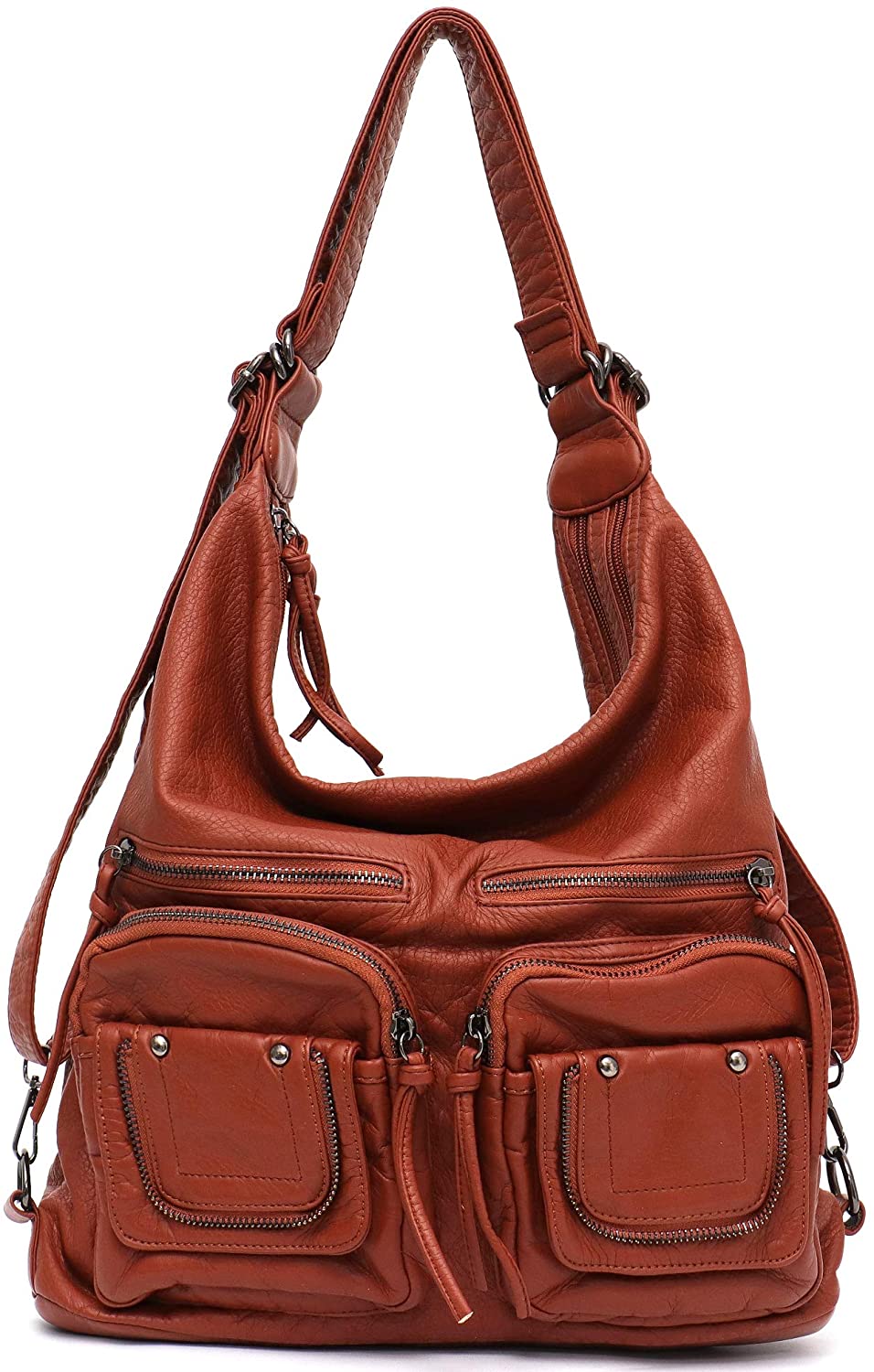 Price:$59.90    Hobo Bag Backpack for Women,STEPHIECATH Girls Vegan Faux Leather Large Casual Style Three-Ways Use Shoulder Handbag(Brown)  Clothing