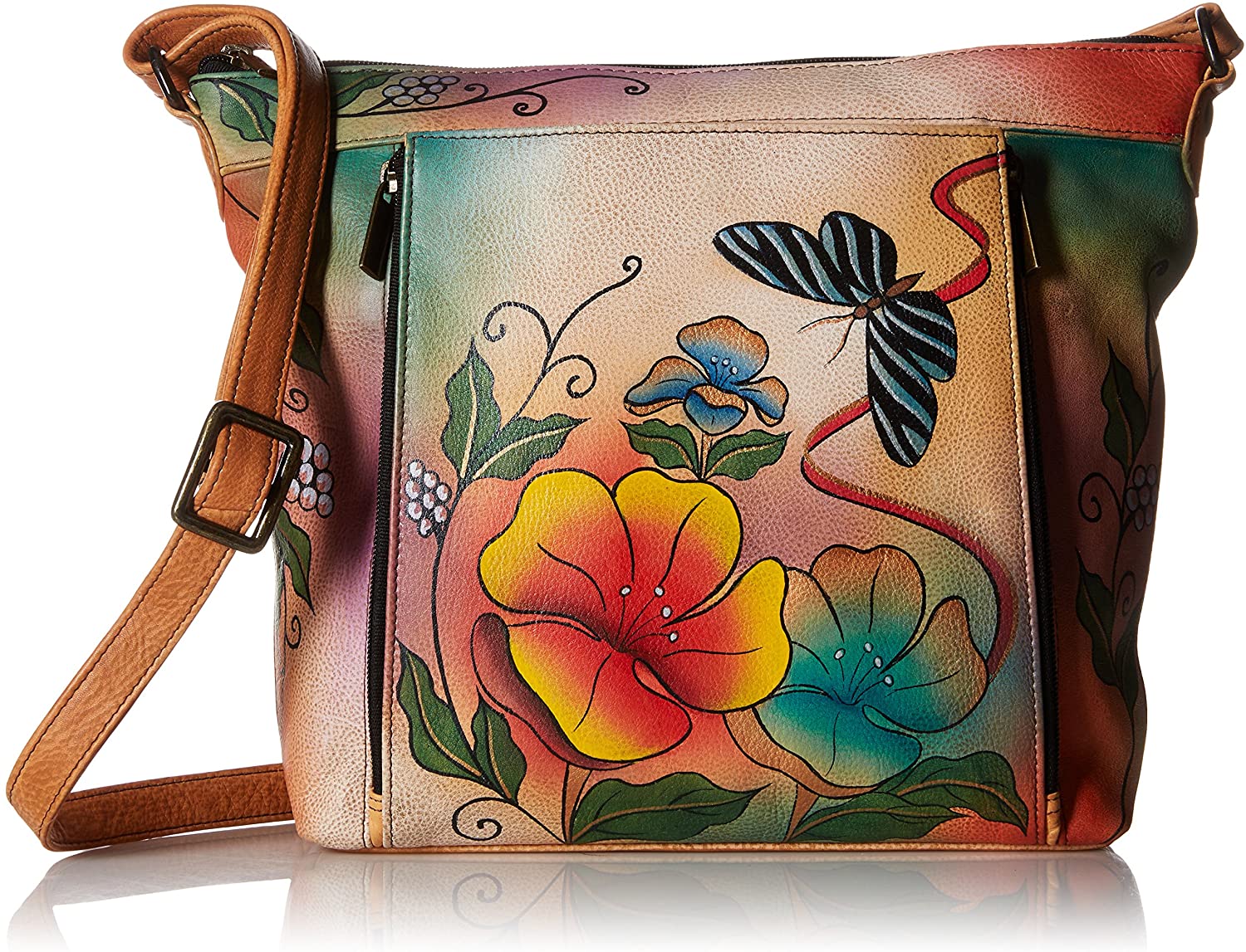 Price:$167.00 Anuschka Anna, Handpainted Leather Medium Travel Organizer, Wild Flower  Handbags   