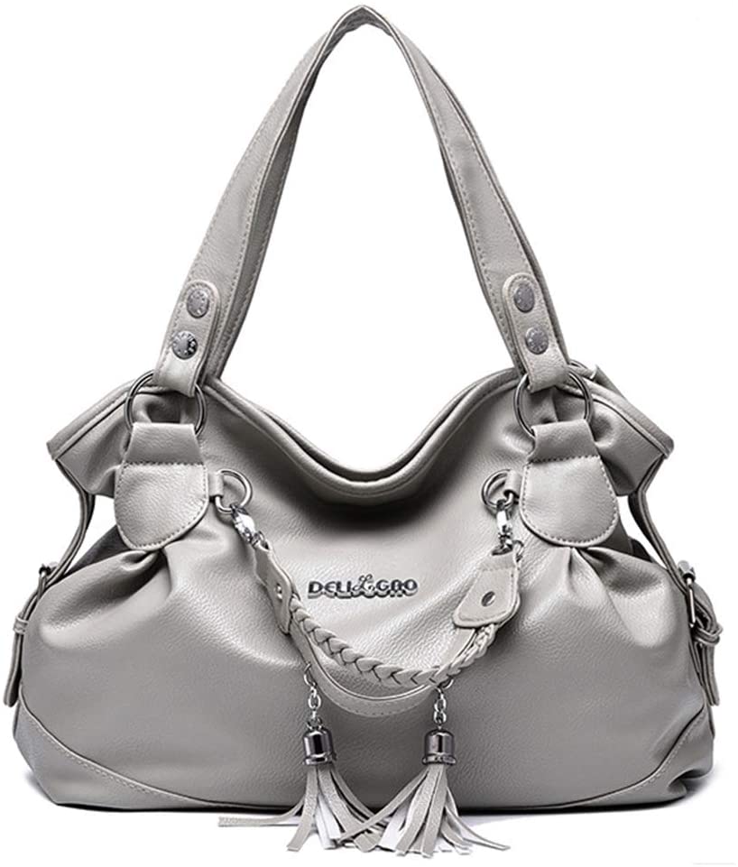 Price:$16.99    COOBA Women PU Leather Hobo Bag Handbag Tote Shoulder Bag Tassel Ladies Messenger Bag Satchel  Clothing