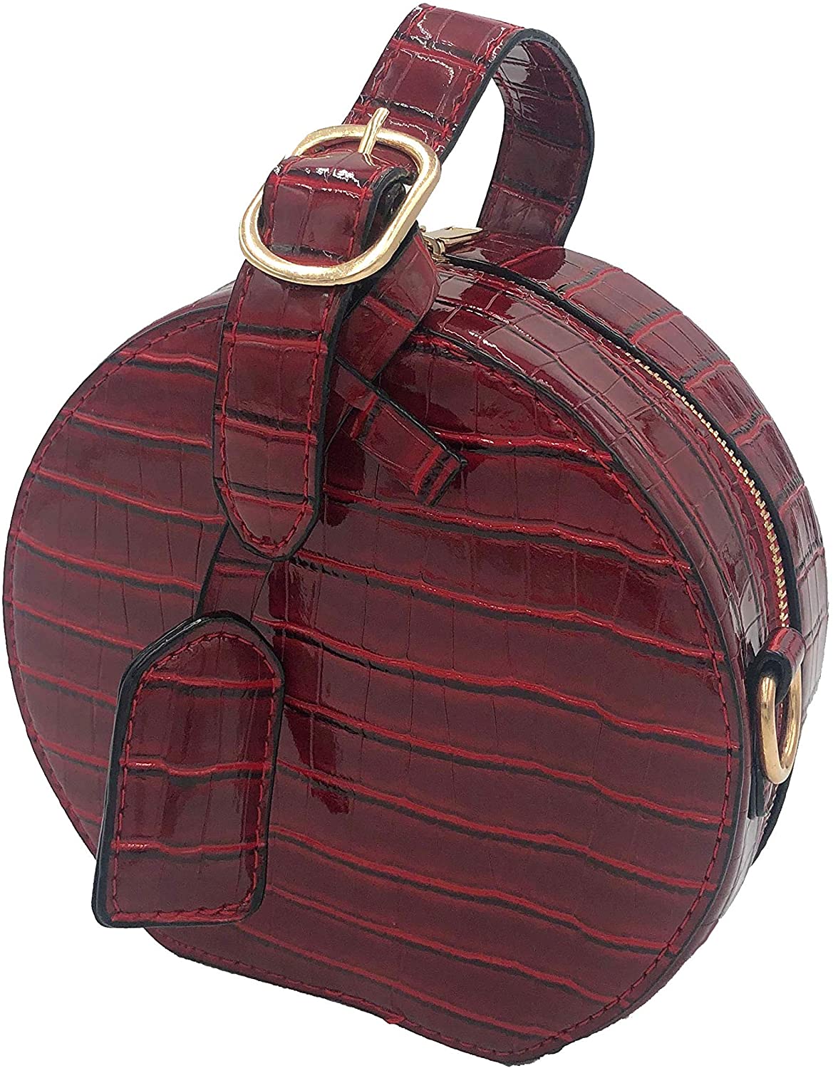 Price:$16.99 Leozza Handbags for Women Round Shape Leather Zipper Crossbody Shoulder Bags (red)  Handbags   