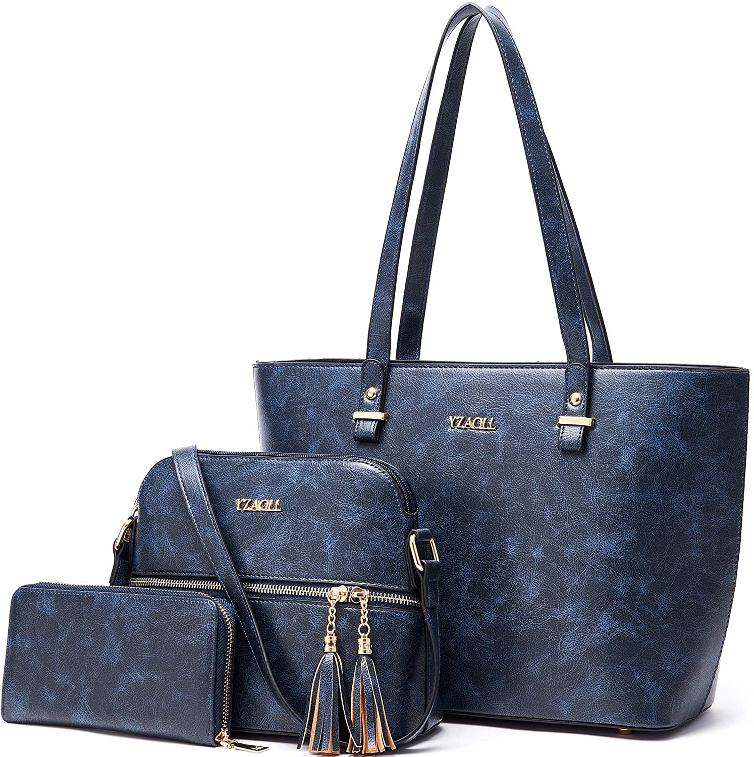 Price:$34.99    Satchel Purses and Handbags for Women Shoulder Tote Bags Wallets 3pcs Ladies Work Purses Set Blue  Clothing