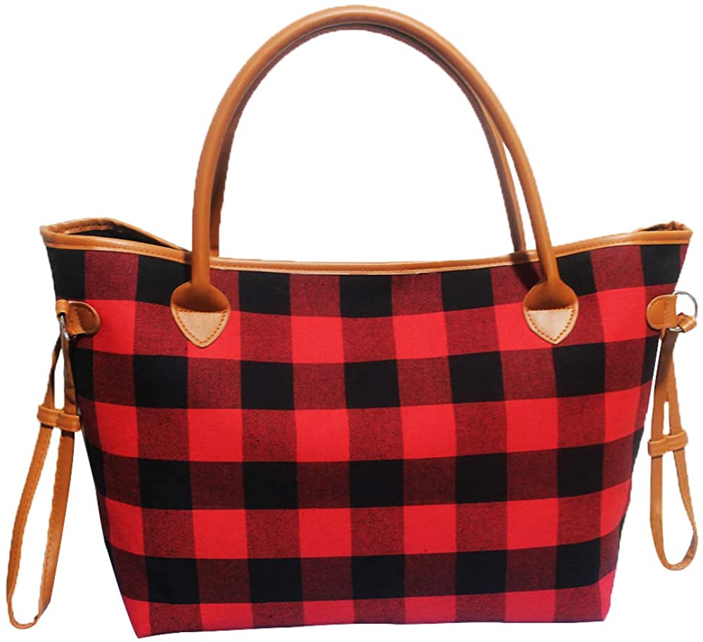 Price:$19.99    Buffalo Plaid Travel Bag Leopard Print Shoulder Bags with Polyester Lining (Red Buffalo Plaid)  Clothing