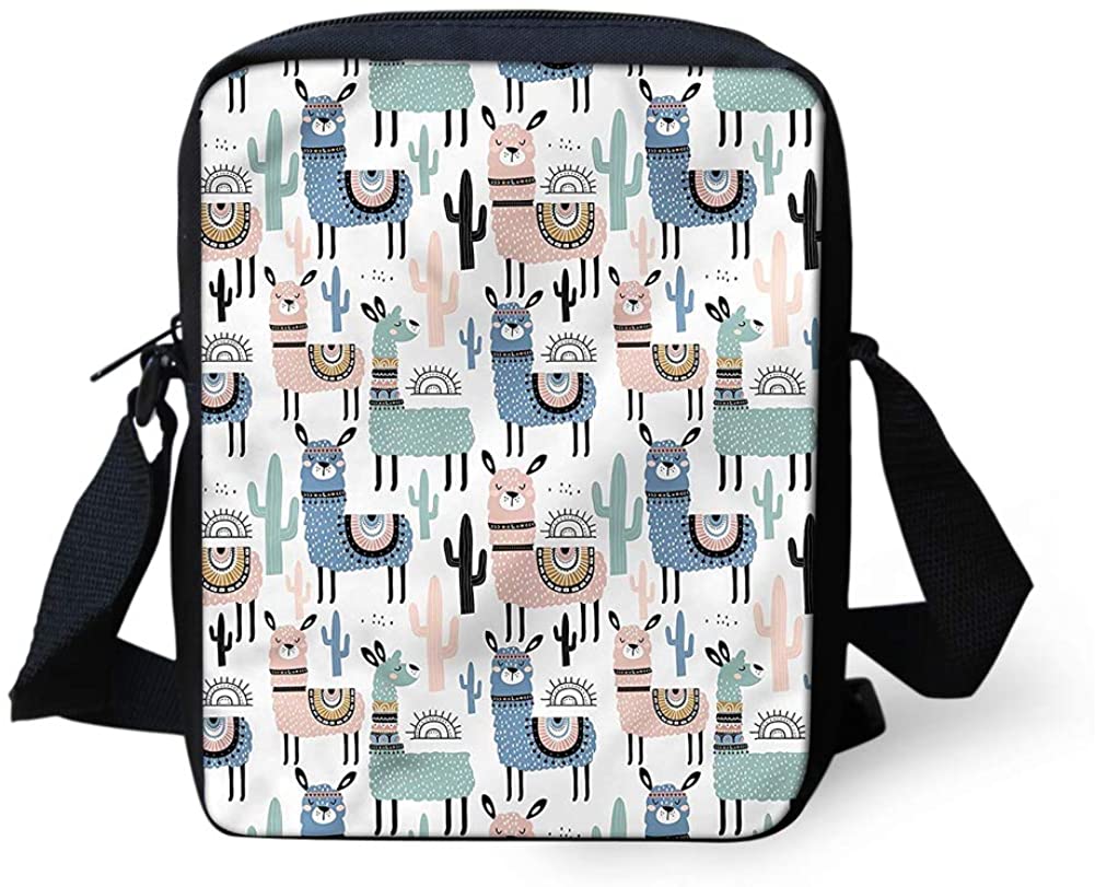 Price:$8.99 HUGS IDEA Llama Cactus Pattern Mini Messenger Bags Sling Shoulder Bag Handbag Coin Cellphone Pouch for Girls Womens  Handbags   
