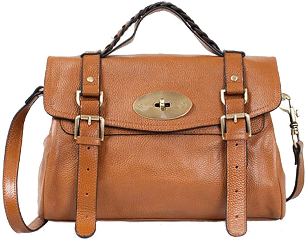 Price:$144.90    Leather Satchel Shoulder Daily Handbag Medium (brown)  Clothing