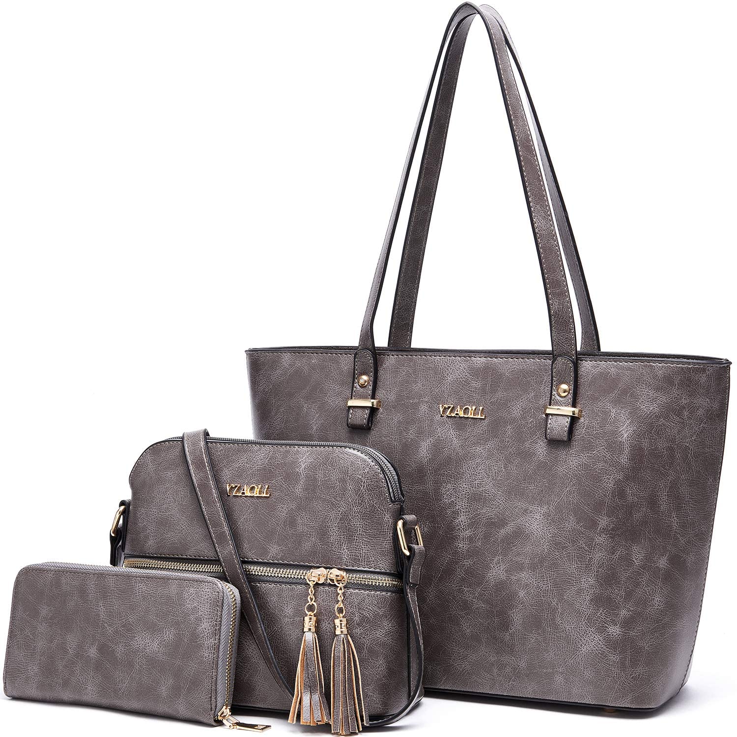 Price:$35.99    Satchel Purses and Handbags for Women Shoulder Tote Bags Wallets 3pcs Ladies Work Purses Set Gray  Clothing