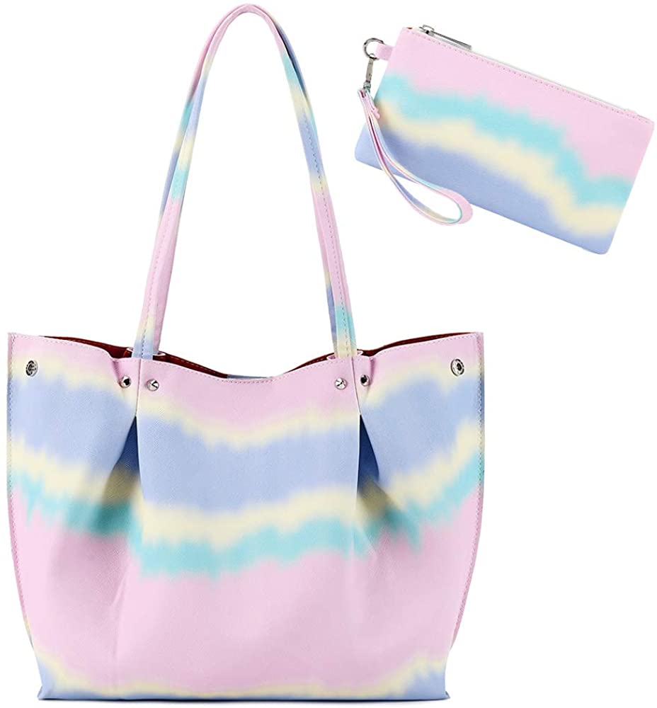 Price:$19.99    Women Tote Bag Handbags Soft Leather Shoulder Bag Purse Set Top Handle Satchel Handbag for Work Travel School (Tie dye)  Clothing