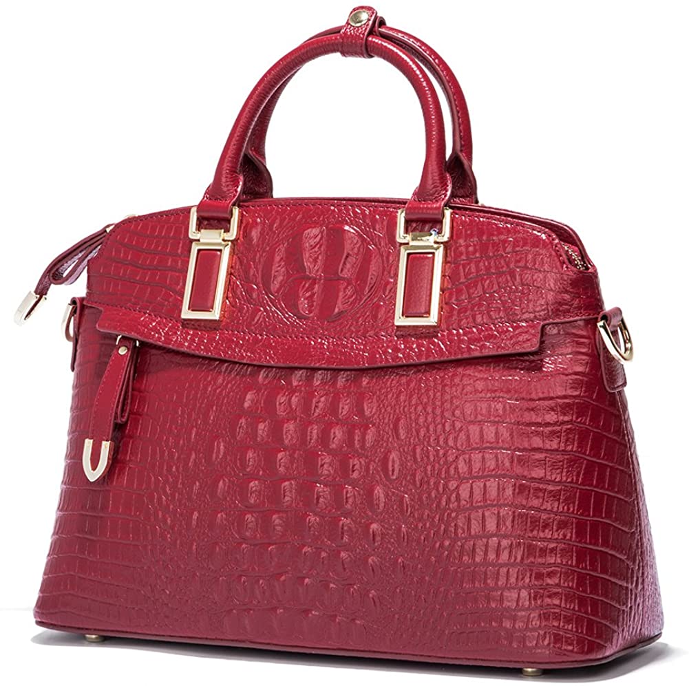 Price:$75.99 Qiwang Luxury Fashion Crocodile Tote Top Handle Cross Body Shoulder Shell Purse Handbag Bag for Women (Big, Wine)  Handbags   