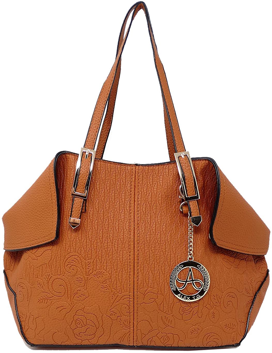 Price:$19.99    ALEX T.G. Women Satchel Handbag TULIP 3D ART Dark Camel Color  Clothing