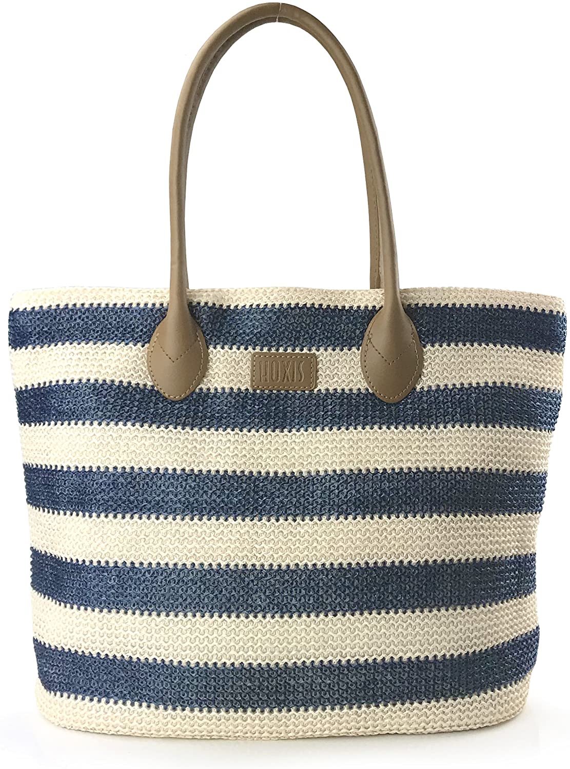Price:$16.90    Striped Synthetic Straw Womens Tote Light Weight Vaction Shoulder Handbag (Navy)  Clothing