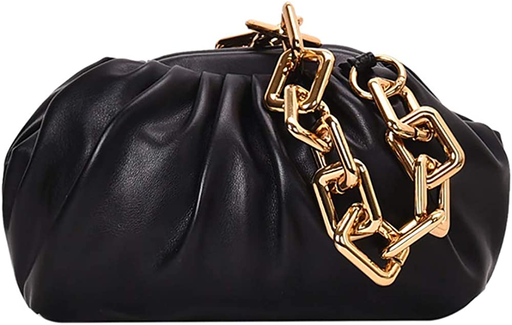 Price:$28.99 HIKEL Fashion Personality Chain Shoulder Armpit Bag Simple Dumpling Bag, PU Leather Travel Leisure Bag Lady Bags (Black)  Handbags   