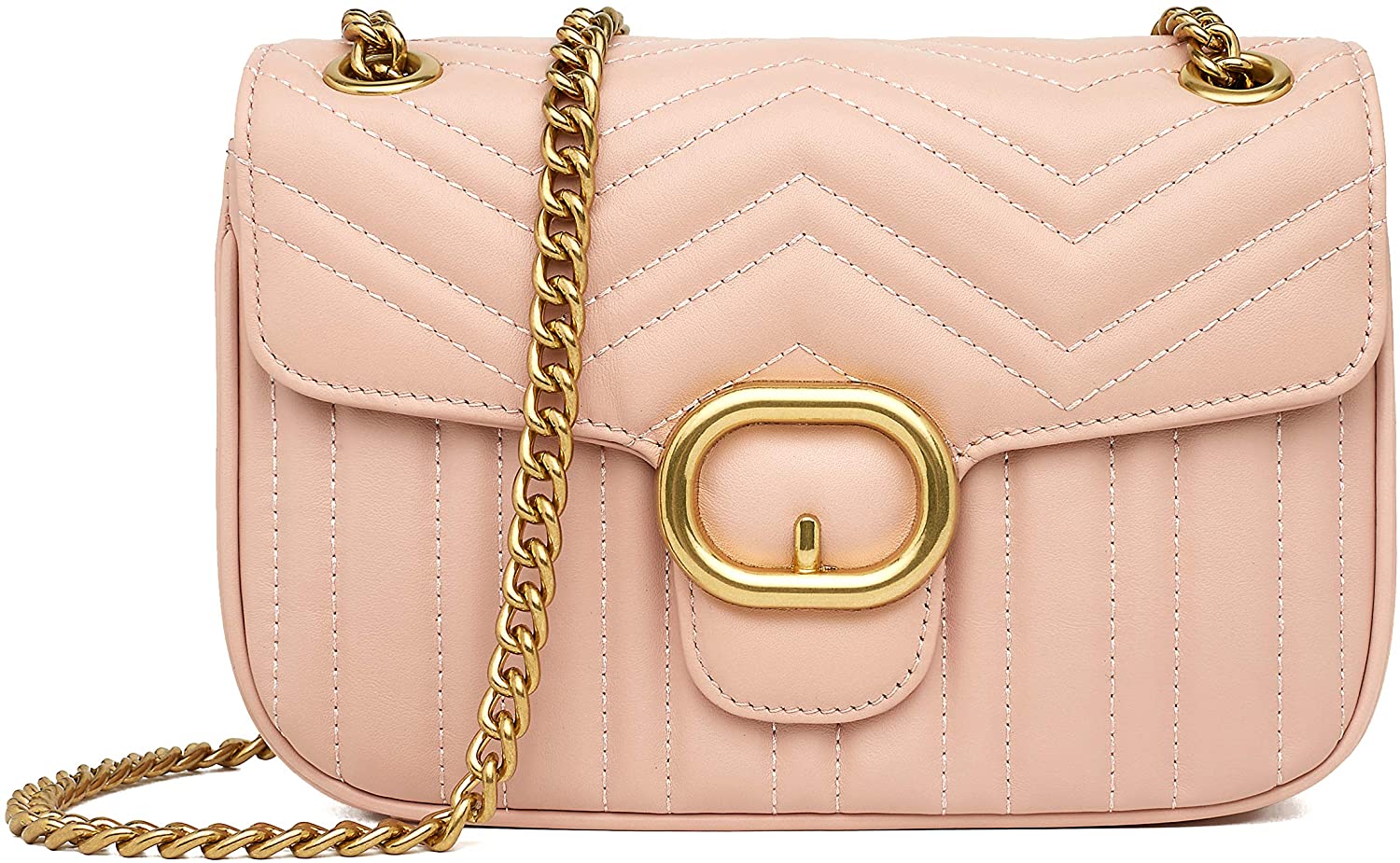 Price:$26.88 Women Genuine Leather Shoulder Bag Ladies Fashion Clutch Purses Quilted Crossbody Bags With Chain - Milk Tea Color  Handbags   