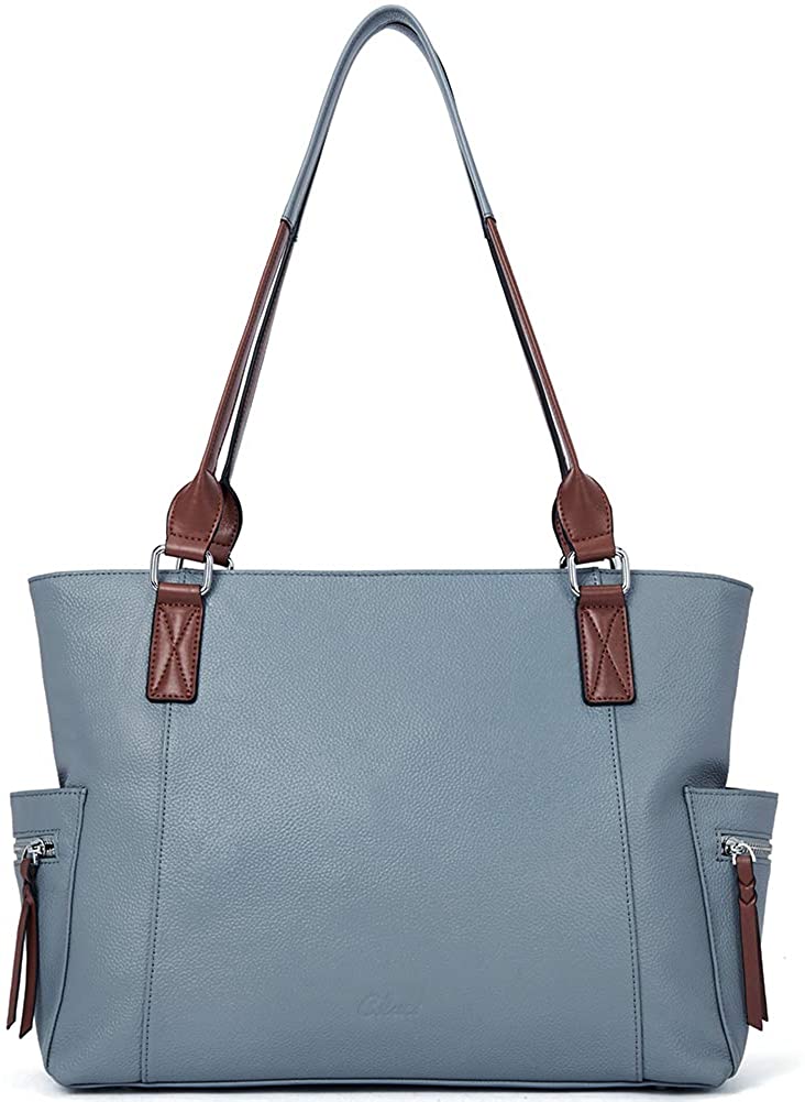 Price:$69.99    Genuine Leather Purses and Handbags for Women Designer Large Tote Ladies Top Handle Shoulder Bag Blue  Clothing