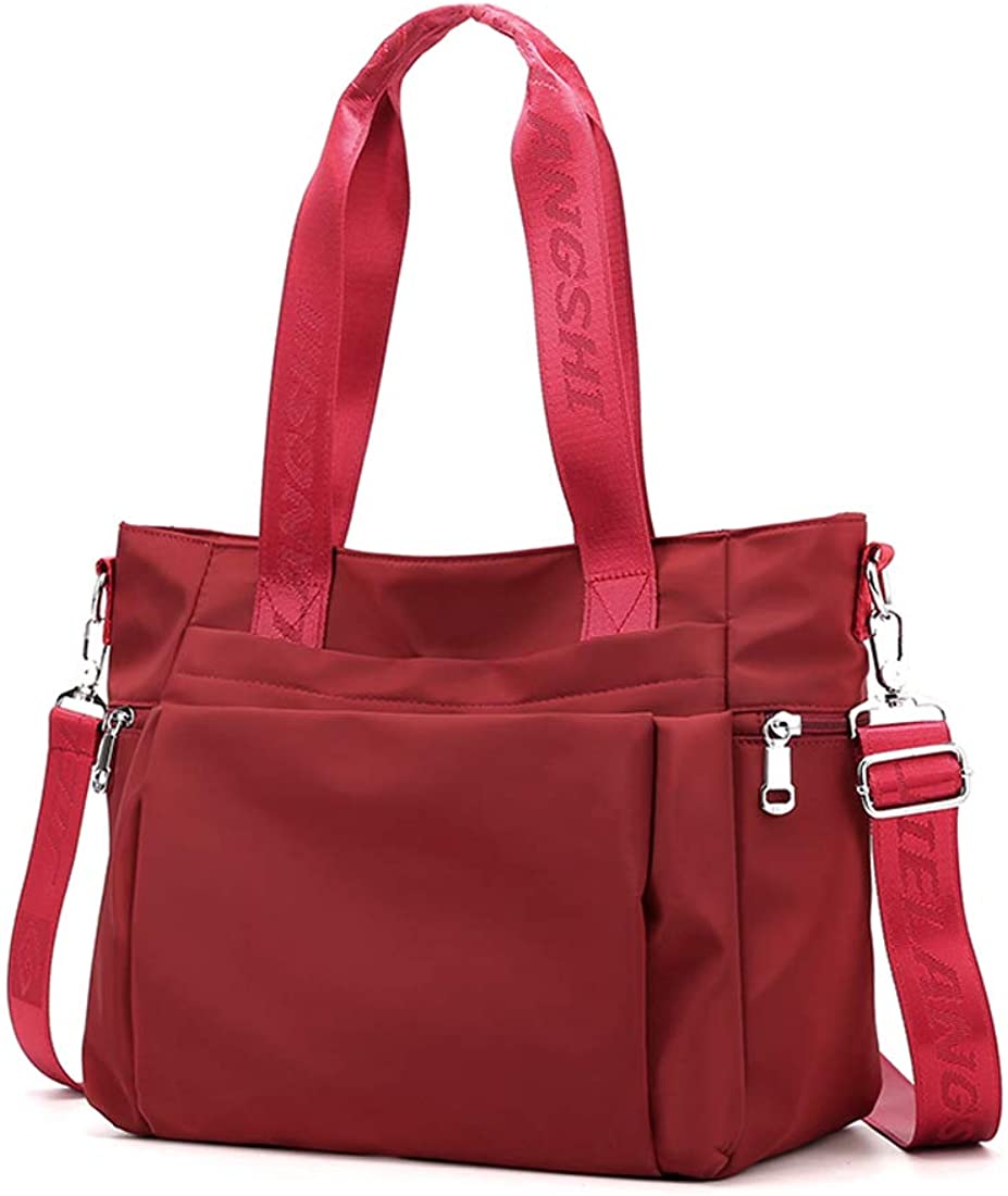 Price:$21.96 YANAIER Women Nylon Tote Bag Waterproof Multi-function Shoulder Handbag Lightweight Travel Messenger Bags Burgundy  Handbags   