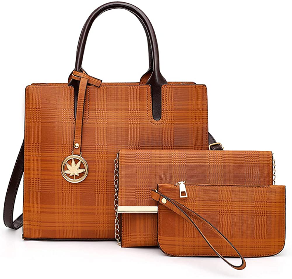 Price:$29.99    Women Top Handle Purses Handbags Set Leather Satchel Tote Shoulder Bag 3pcs (Brown2)  Clothing