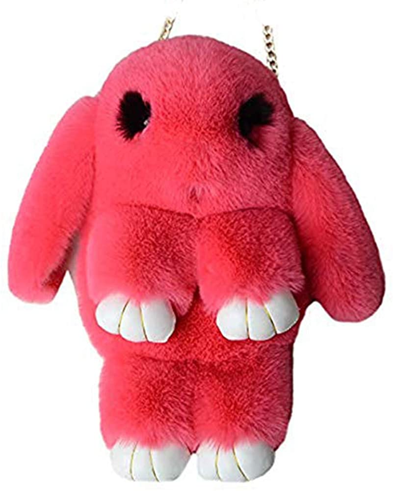 Price:$7.23 Bunny Faux Rabbit Fur Crossbody Handbag Shoulder Bag (H Rose red)  Handbags   