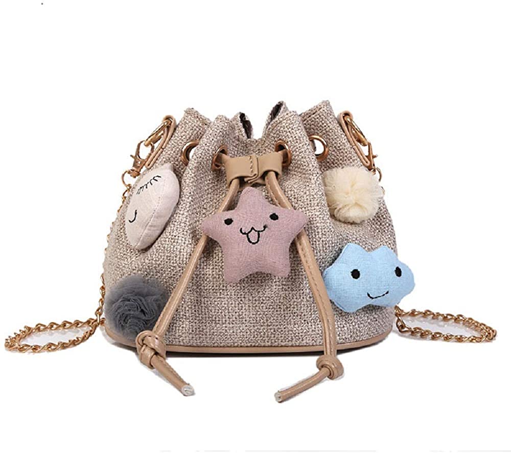 Price:$25.59 Simple Canvas Cute Emotions Shoulder Crossbody Bag with Golden Drawstring  Handbags   