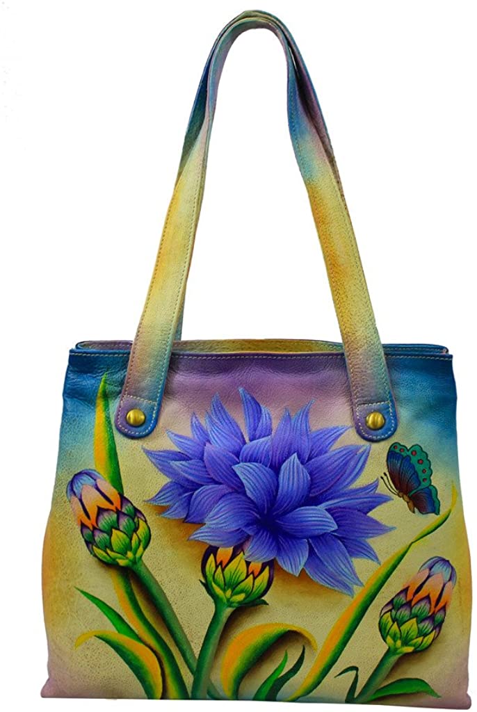 Price:$170.00 Magnifique Purple Dahlia leather hand painted shoulder bag  Handbags   
