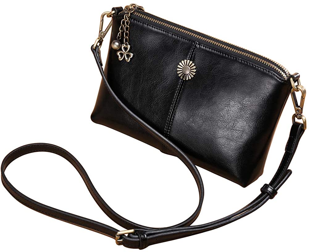 Price:$35.99 Women's Leather Small Crossbody Bag, Wristlet Clutch Crossbody Purse & Top-Handle Handbag Shoulder Bag (black)  Handbags   