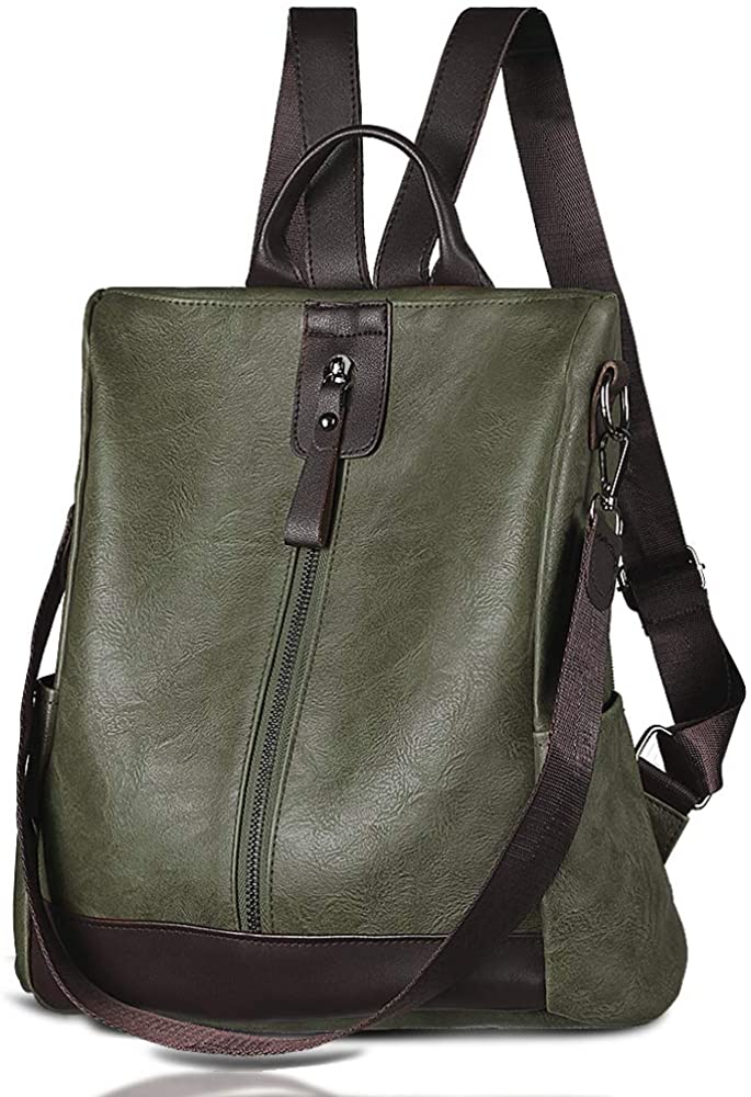 Price:$23.99    Women Backpack Waterproof Anti-theft Lightweight PU Leather Fashion Purse Shoulder Bag Travel Backpack Ladies (Green)  Clothing
