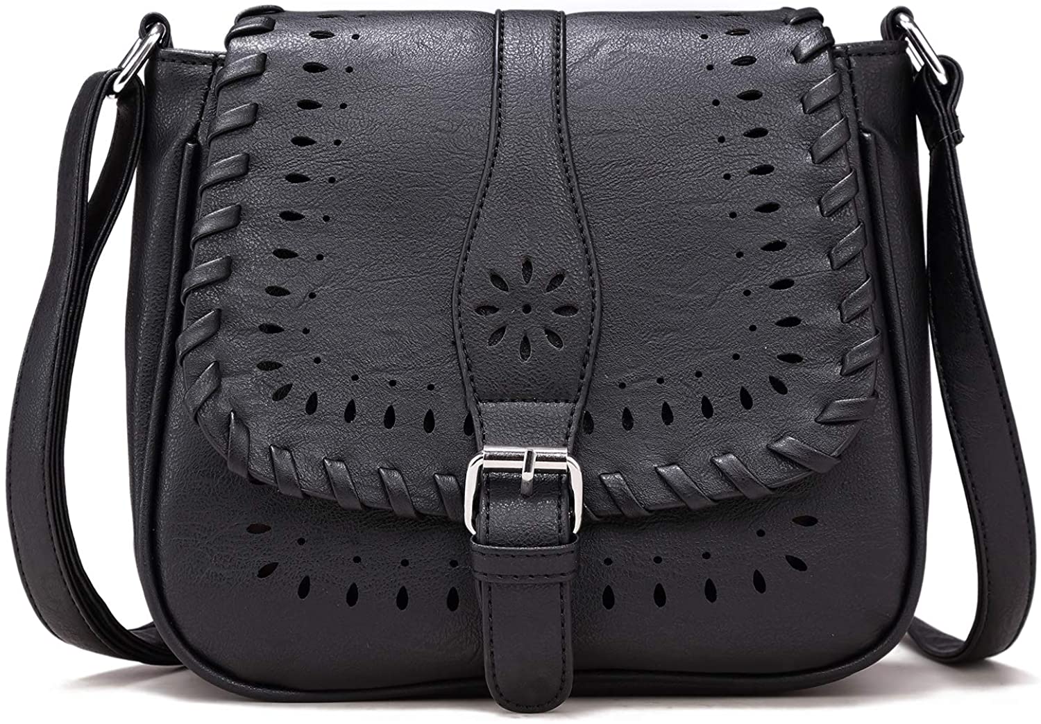 Price:$15.99    Forestfish Ladies' Vintage Satchel Hollow Bag Crossbody Shoulder Bag Purse with Adjustable Shoulder Strape,Black  Clothing