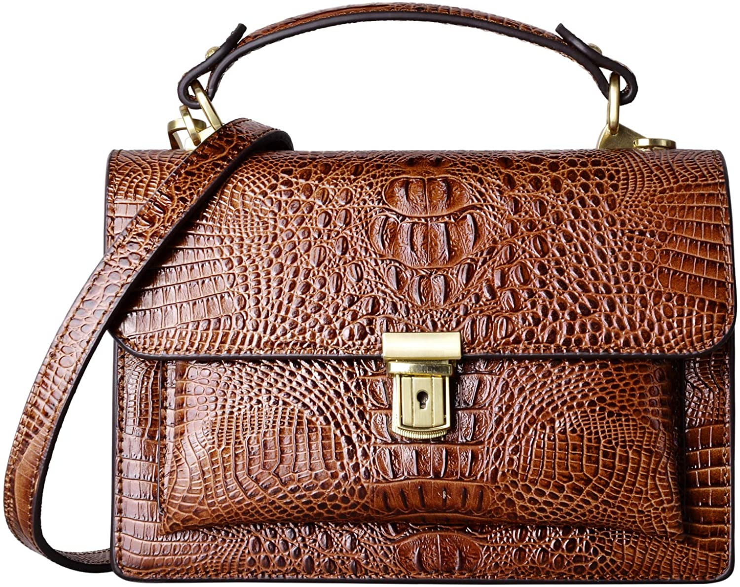 Price:$109.80    PIFUREN Small Crossbody Bags for Women Leather Top Handle Satchel Handbags Crocodile Shoulder Purses(CD68728PJS Brown)  Clothing