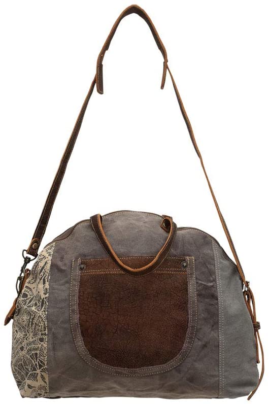 Price:$50.00    Myra Bags Flowering Upcycled Canvas Shoulder Bag S-0704, Tan, Khaki, Brown, One_Size  Clothing