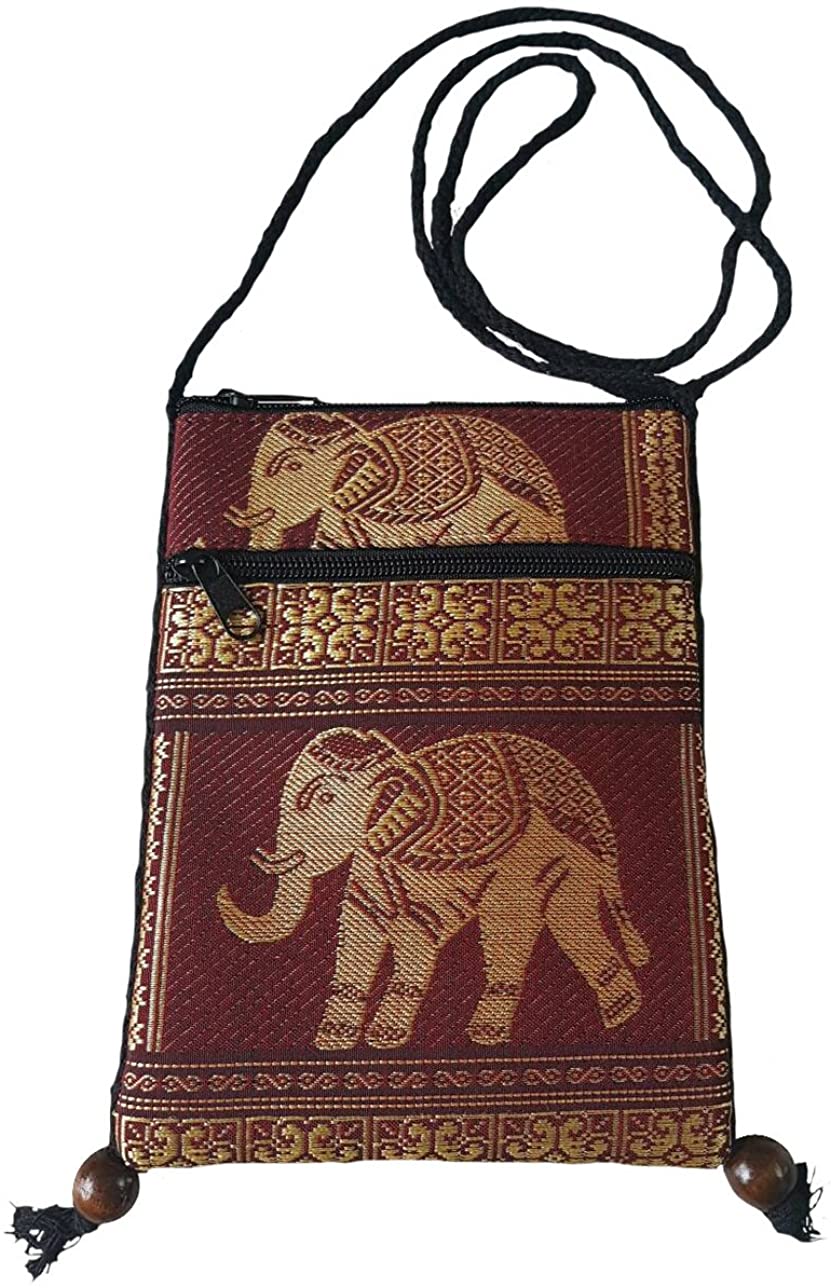 Price:$4.99 BTP Hmong Bag Hill Tribal Elephant Mini Crossbody Single Shoulder Bag Cellphone Case Passport Holder & Travel Pouch (Burgundy CP10)  Handbags   