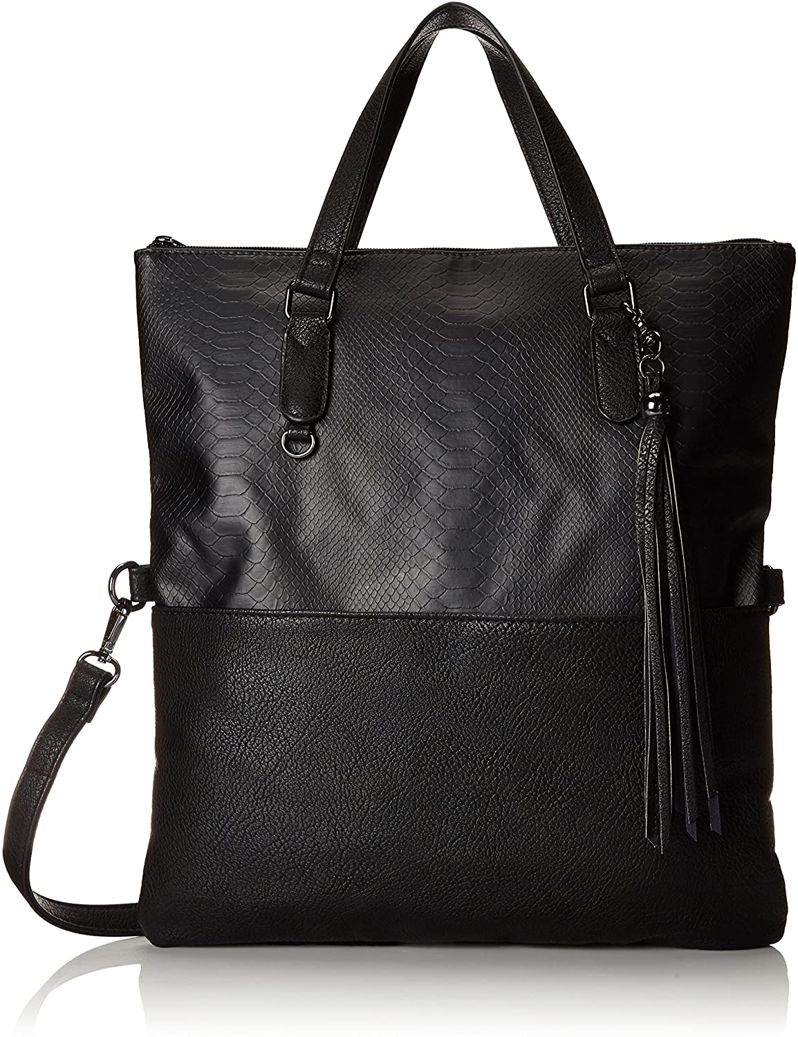 Price:$14.99    POVERTY FLATS by rian Reptilian Moderna Foldover Tote, Black, One Size  Clothing