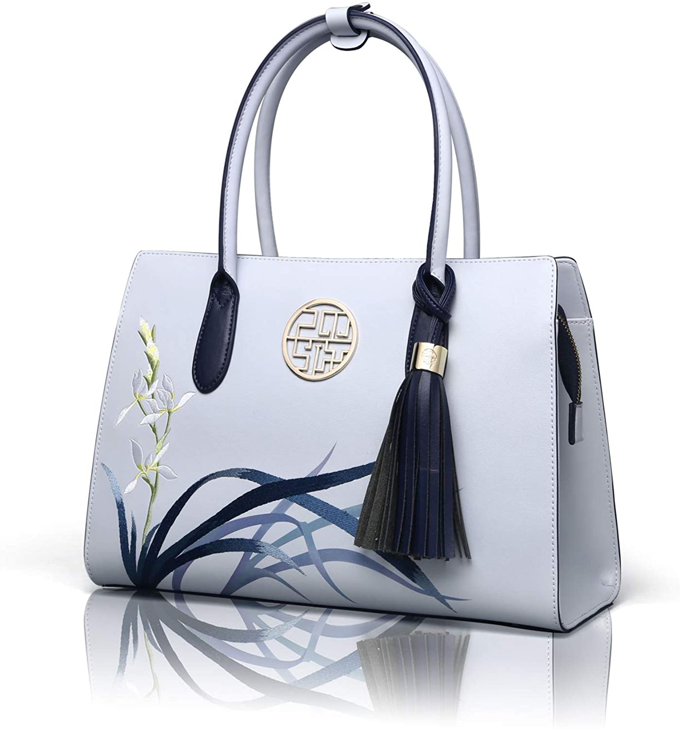 Price:$66.99 Eastpm Handbags For Women Leather Tote Bag For Women Leather Shoulder Handbag For Women Big Capacity Blue Flower Tassel Handbag  Handbags   