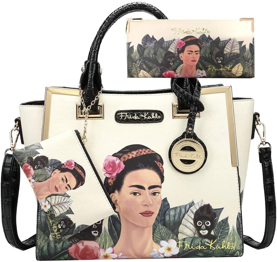 Price:$115.00    Frida Kahlo Jungle Collection Licensed Purse and Clutch Wallet Set (Black)  Clothing