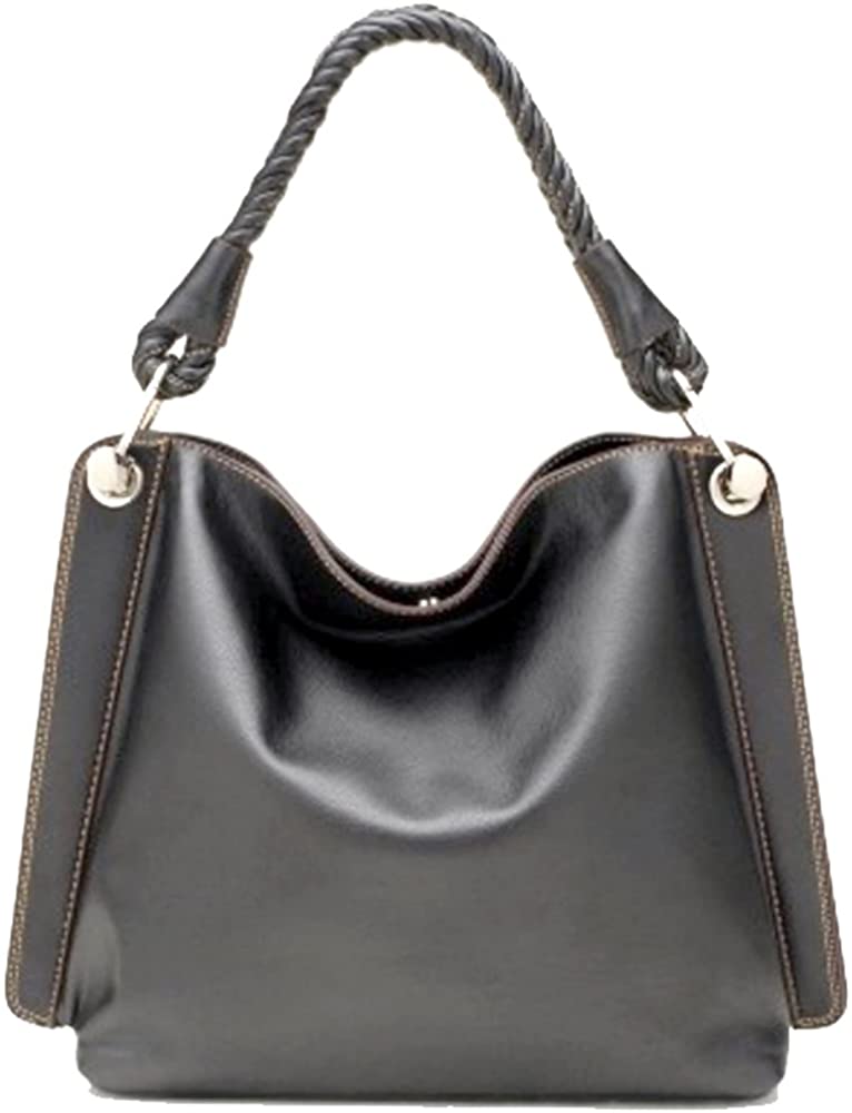 Price:$39.00    Large Braided Handle Flap Sides Silver Rivet Hobo Silver Fever Handbag (Black)  Clothing