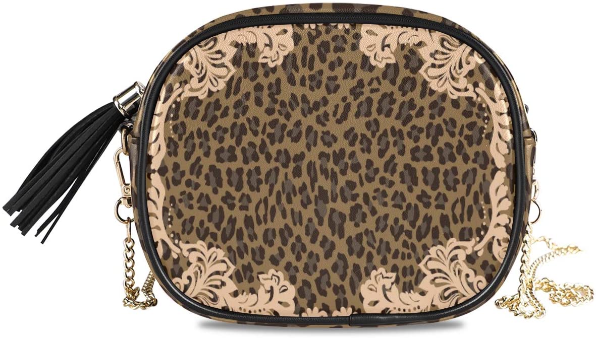 Price:$14.99    ALAZA Women's Beautiful Paisley Leopard Cross Body Bag Chain Shoulder Handbag Purse with Tassel  Clothing