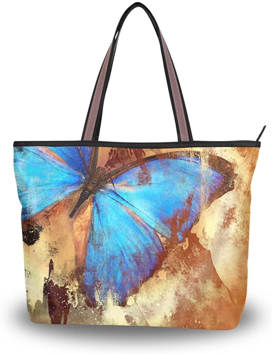Price:$21.49    JSTEL Women Large Tote Top Handle Shoulder Bags Vintage Butterfly Patern Ladies Handbag L  Clothing