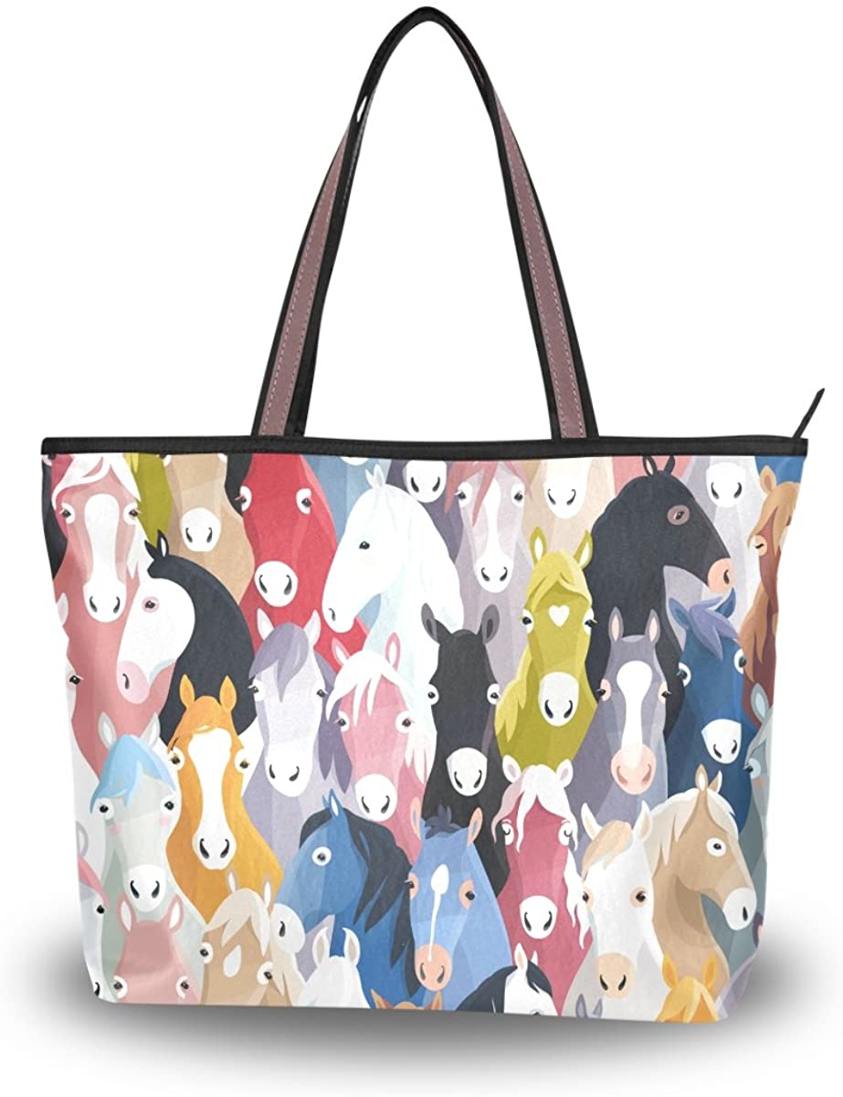 Price:$21.49    JSTEL Women Large Tote Top Handle Shoulder Bags Horse Patern Ladies Handbag M  Clothing