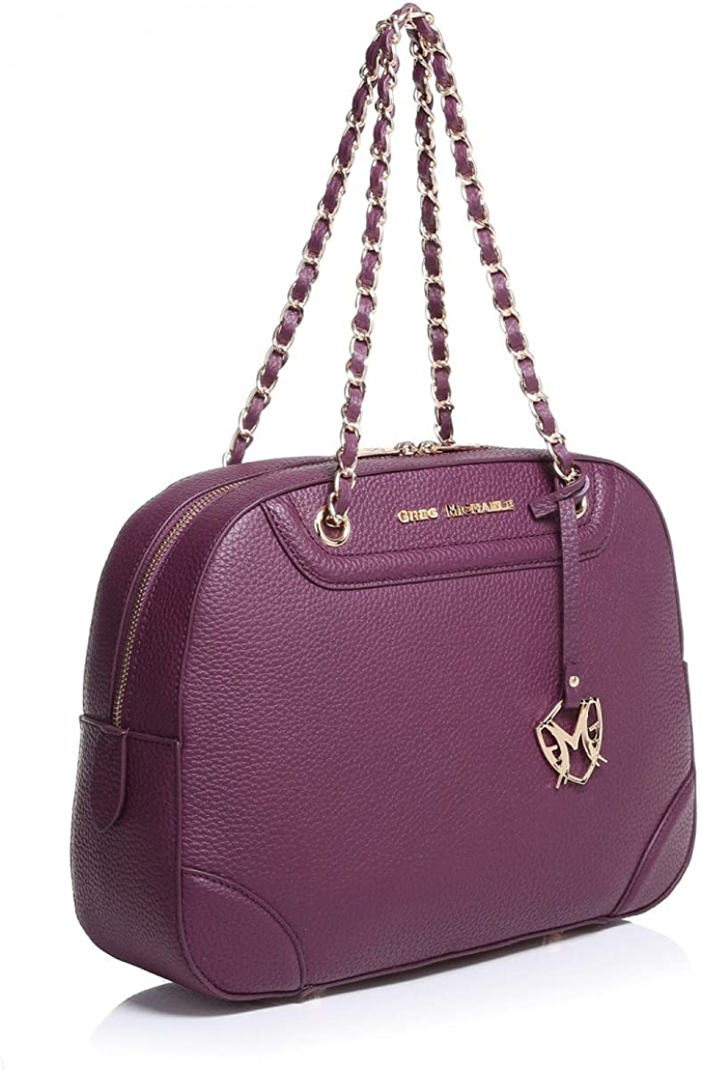 Price:$69.95    Greg Michaels Vicky Purple Satchel Tote Leather Handbag  Clothing